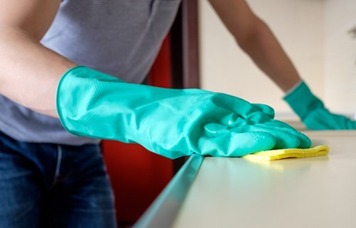 Routine cleaning tools on a tidy surface